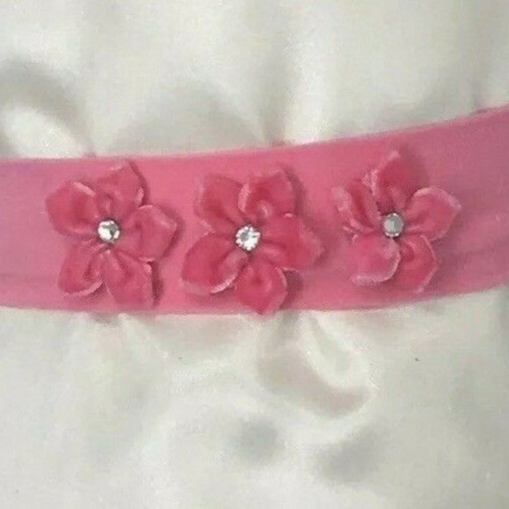 Baby Girl Three Pink Flower Bling Fabric Headband